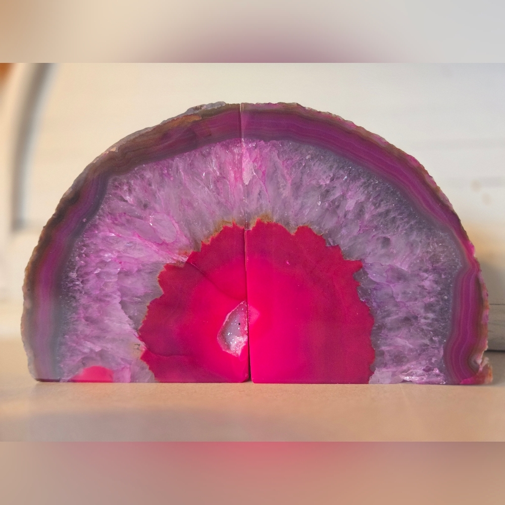 Geode Agate Crystal Bookends In Pink/purple